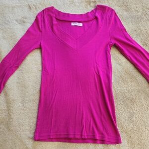 Michael Stars Fuchsia V-Neck Top OS